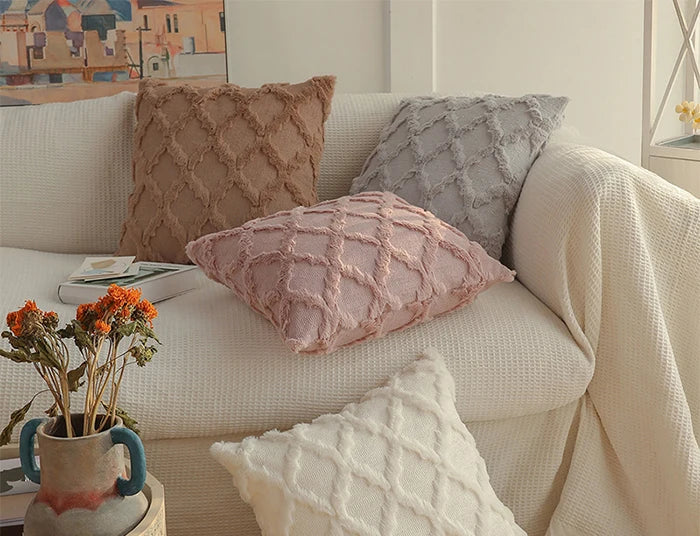Soft Plush Short Cushion Cover Decorative Pillows Plain Pillowcases 45x45 cm Boho Pillow Cover for Sofa Bedroom Chair Home Decor