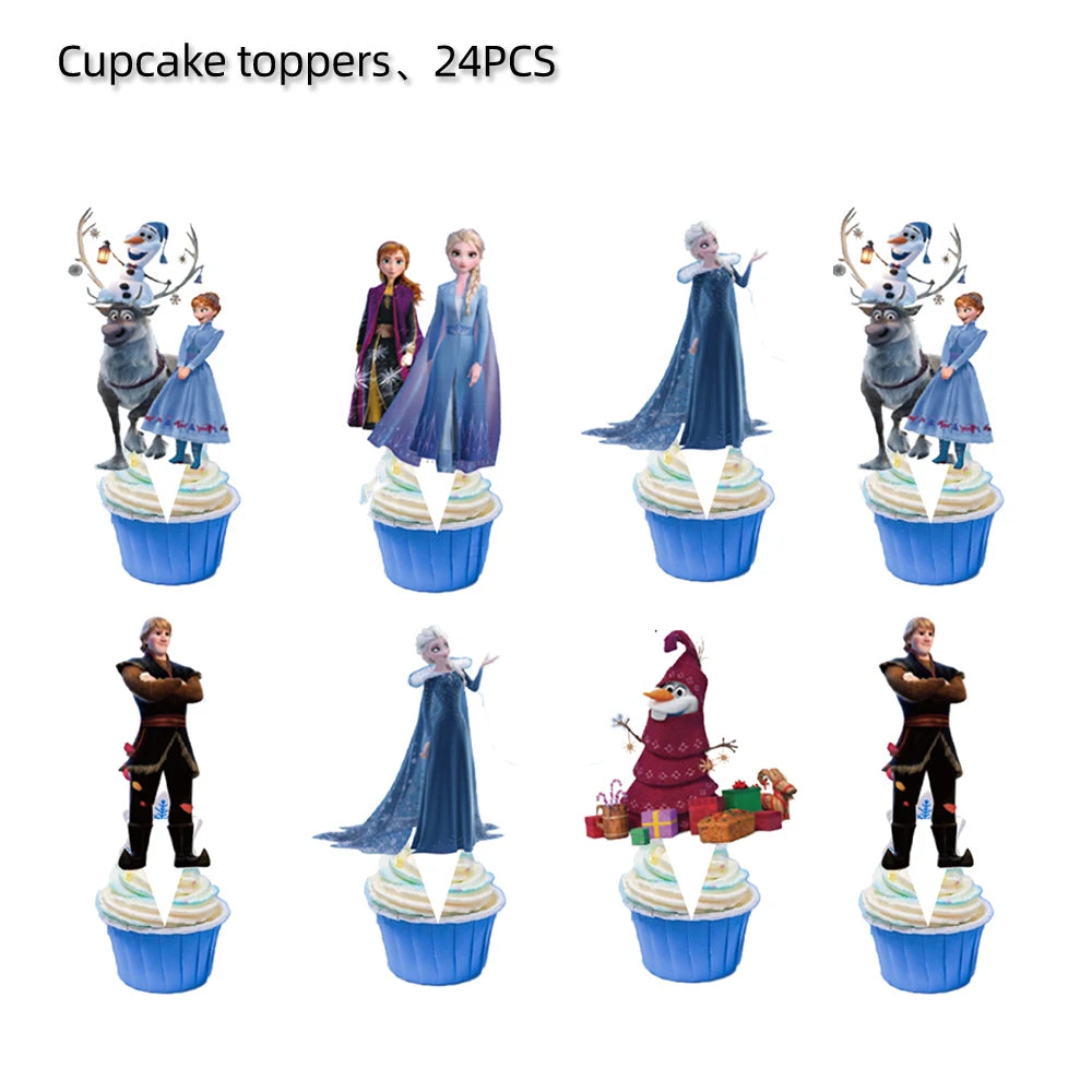 Disney Frozen Elsa Birthday Decorations Frozen Queen Anna Baby Shower Wedding Party Supplies Cake Topper Kit Cup Cake Tableware