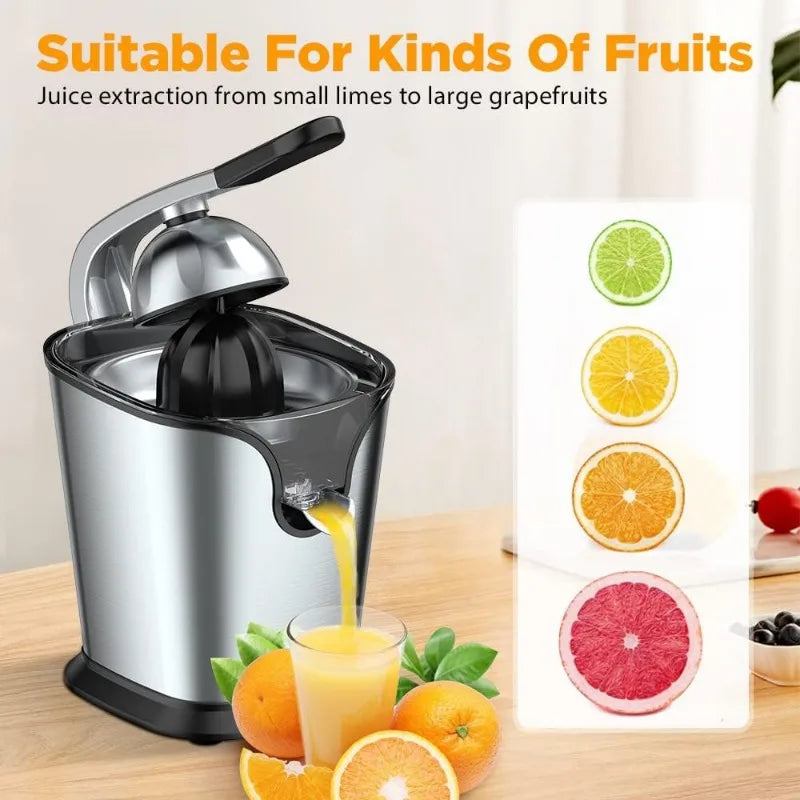 Electric Citrus Juicer Squeezer Stainless Steel 150 Watts of Power for Orange Lemon Lime Grapefruit Juice with Soft Rubber Grip