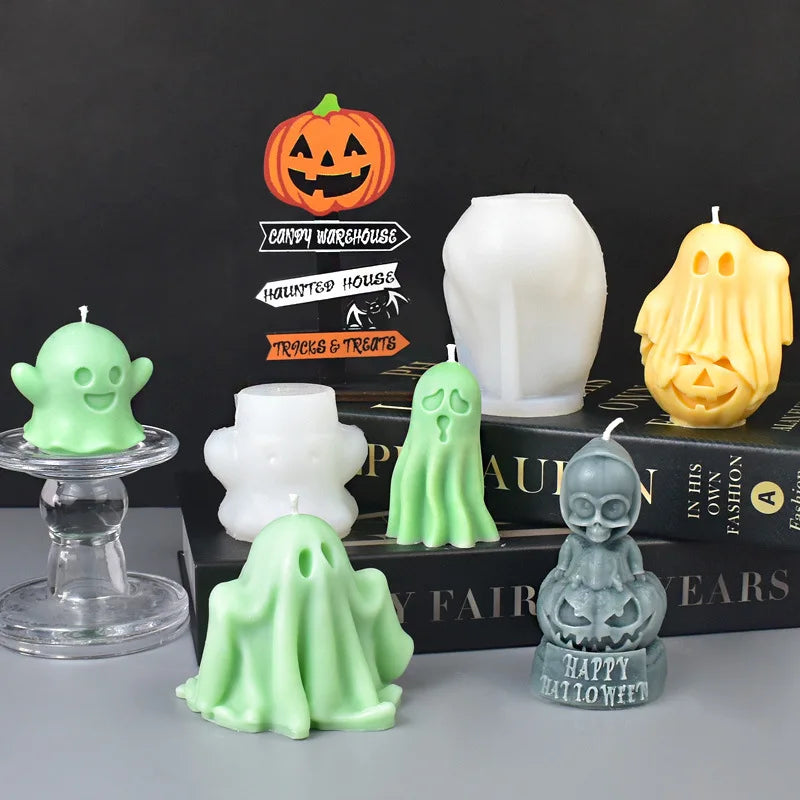 Ghost Pumpkin Halloween Decor Candle Silicone Mold DIY Handmade Aromatherapy Candle Plaster Resin Mould Halloween Tabletop Gifts