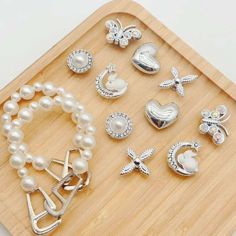 New Fashion Shoe Charms for DIY Rhinestone Pearl Metal Decoration Buckle for Hole Shoe Charm Accessories Kids Party Girls Gift