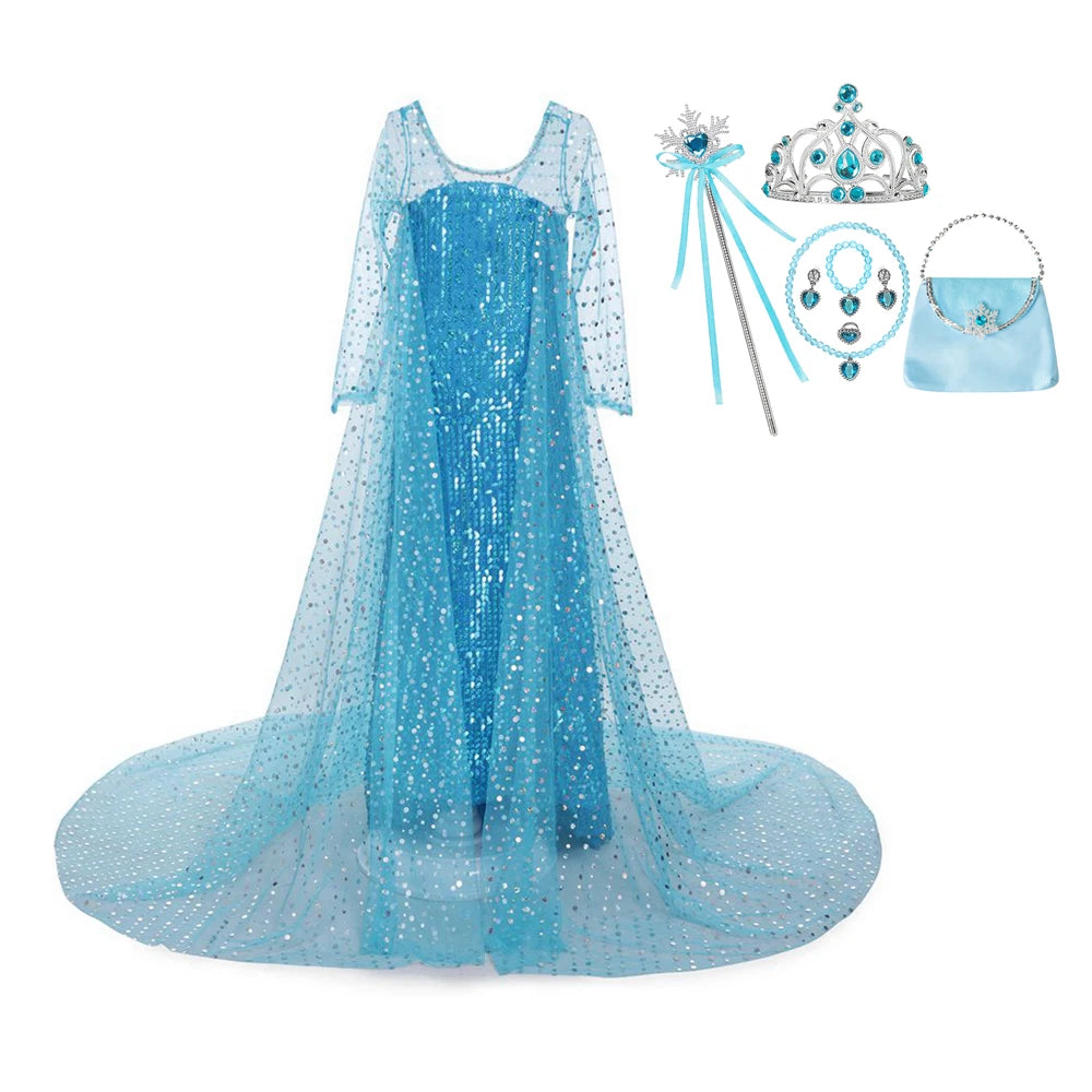 2022 New Elsa Dress Girls Summer Dress Princess Cosplay Costume Dresses For Kids Carnival Birthday Fancy Party Vestidos Clothes
