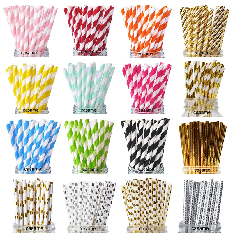 Silver Gold Foil Straws Lridescent Carnaval Party Wedding Decoration Kids Birthday Baby Shower Christmas Frozen Supplies