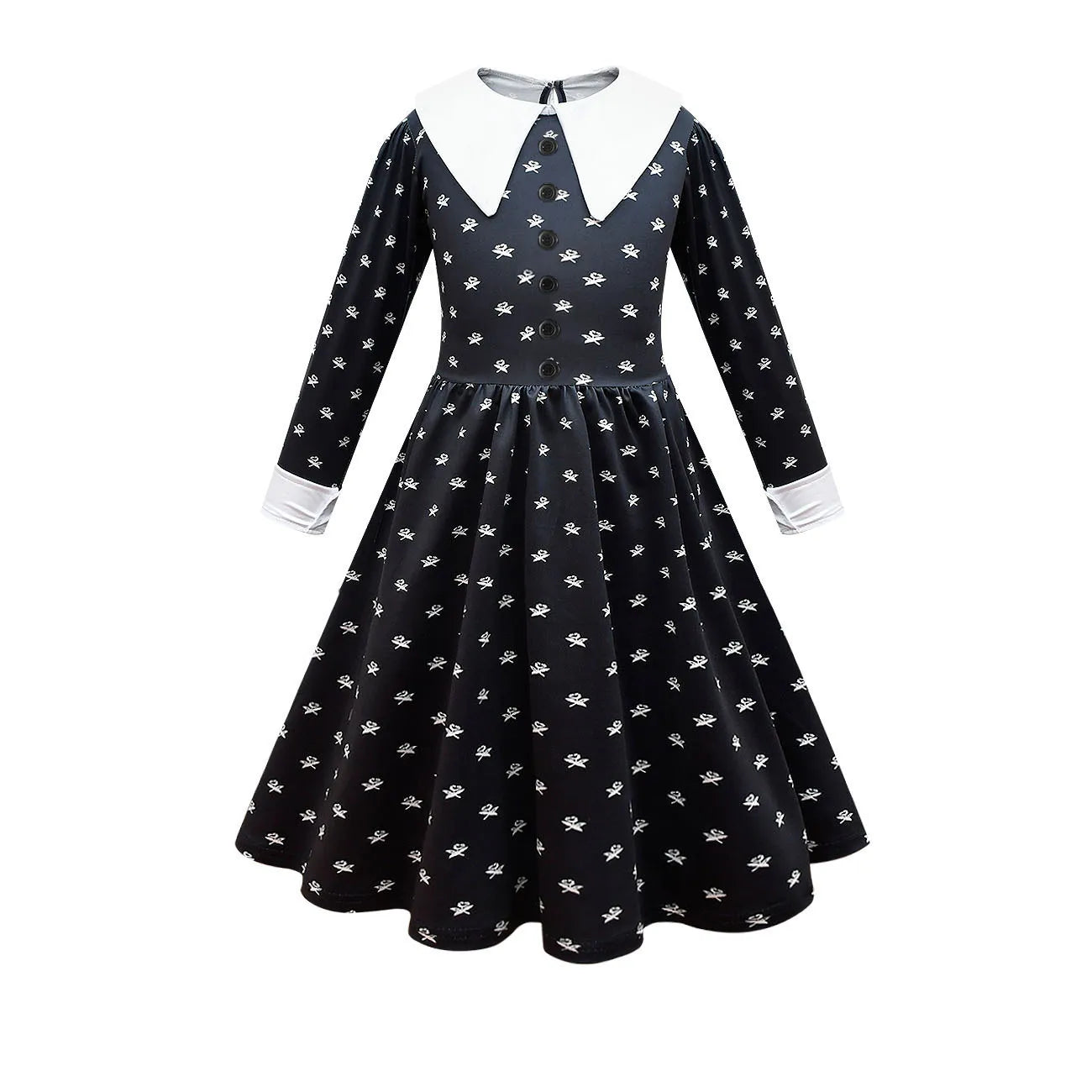 Wednesday Addams Dress Black Dresses for Girls Long Sleeve Princess Costume Halloween School Day Casual Outfit