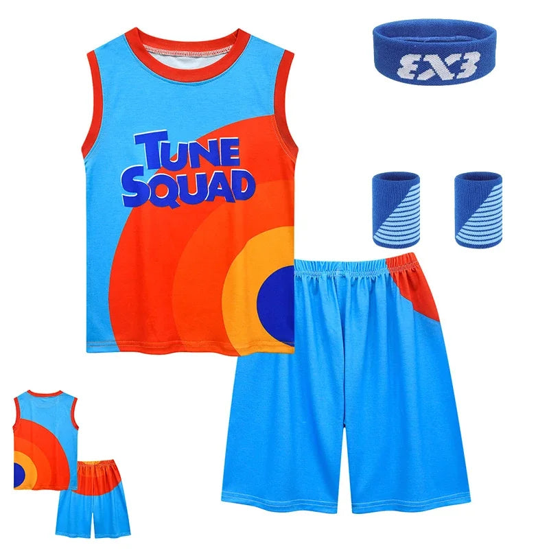 Boys & Girls Space Jam 2 Tune Squad Basketball Jersey Set - Kids Sports Cosplay Vest & Shorts Tracksuit Uniform