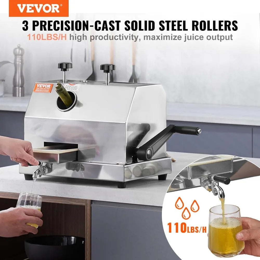 Commercial Sugar Cane Juicer, 110LBS/H High Output Sugarcane Juicer Machine , Manual Sugarcane Juice Extractor Squeezer
