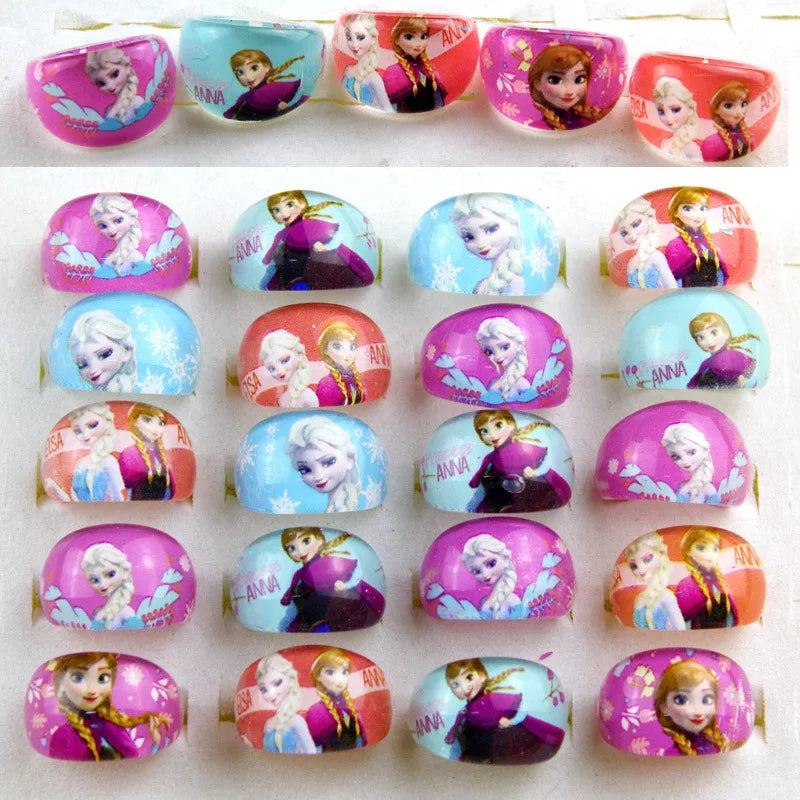 12pcs Disney Frozen Elsa Anna Princess Ring Acrylic Minnie Mouse Unicorn Kids Party Decor Girls Gifts Birthday Party Supplies