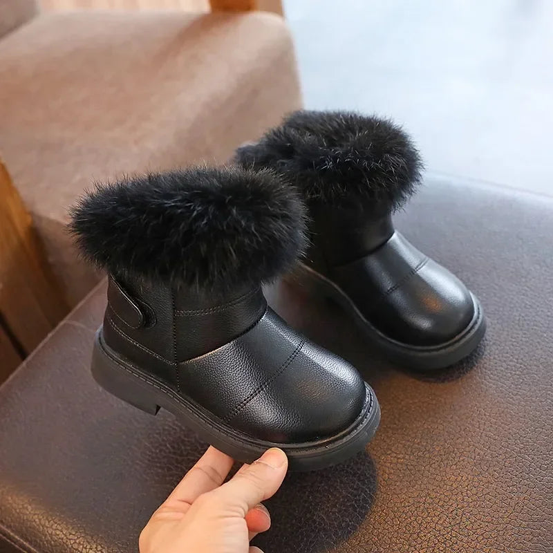 Children Warm Boots Boys Girls Winter Snow Boots with Fur Kids Snow Boots Children Soft Bottom Shoes