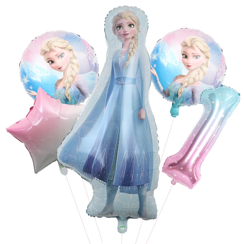 5pcs Disney Frozen Ice Queen Alsa Theme Balloons 40inch Gradient Number Ball 1-9th Girls Birthday Party Baby Shower Decorations