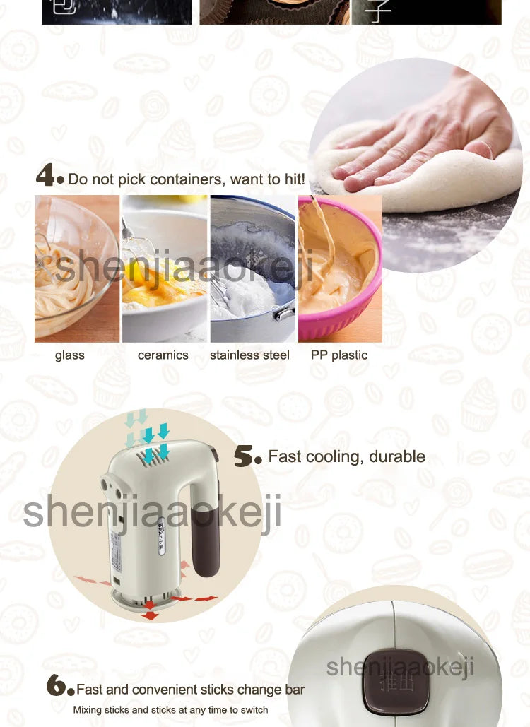 DDQ-B01A1 Electric Mixer Hand-held egg Whisk and Flour mixing Machine Mixer Cream Whipper Egg Beater 220v 200w1pc