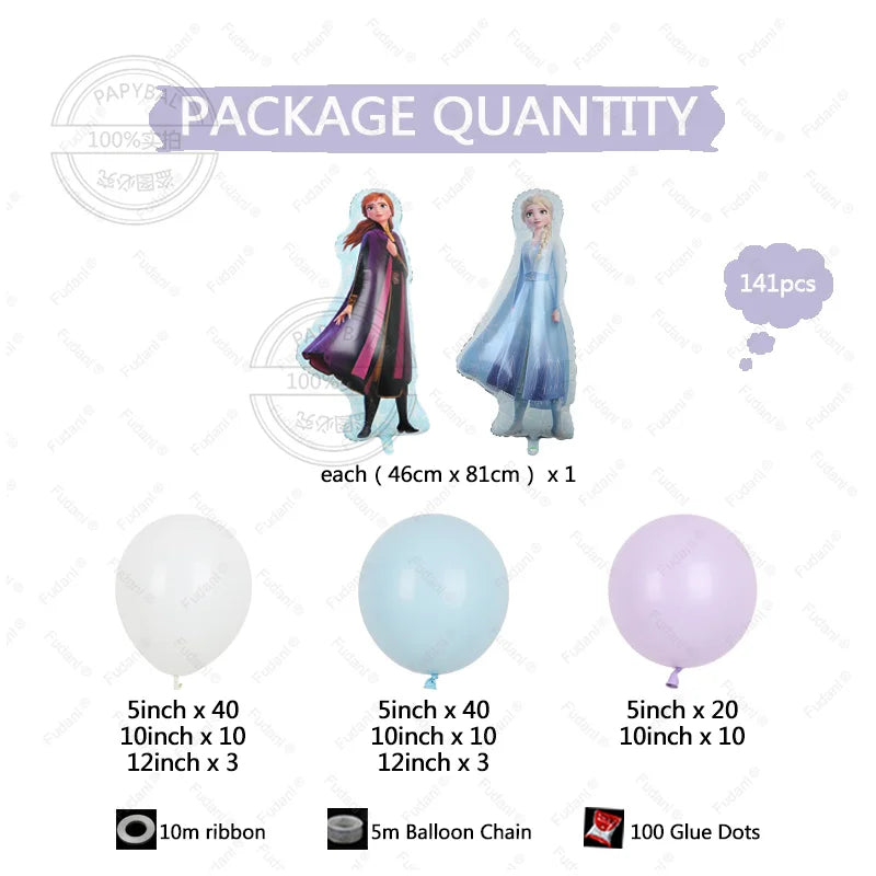 141Pc Disney Frozen Theme Elsa Anna Princess Aluminum Balloons Baby Shower Kids Girl Birthday Party Decorations Background