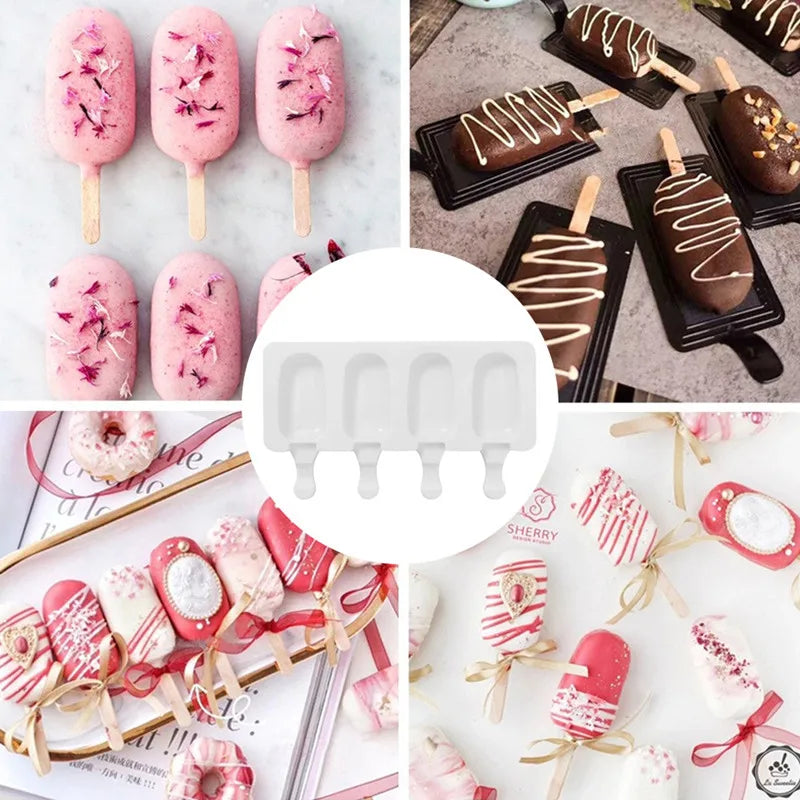 4/8 Hole Ice cream Silicone Mold Dessert Freezer Fruit Popsicle Maker Mold DIY Homemade Ice cream Mold With Stick