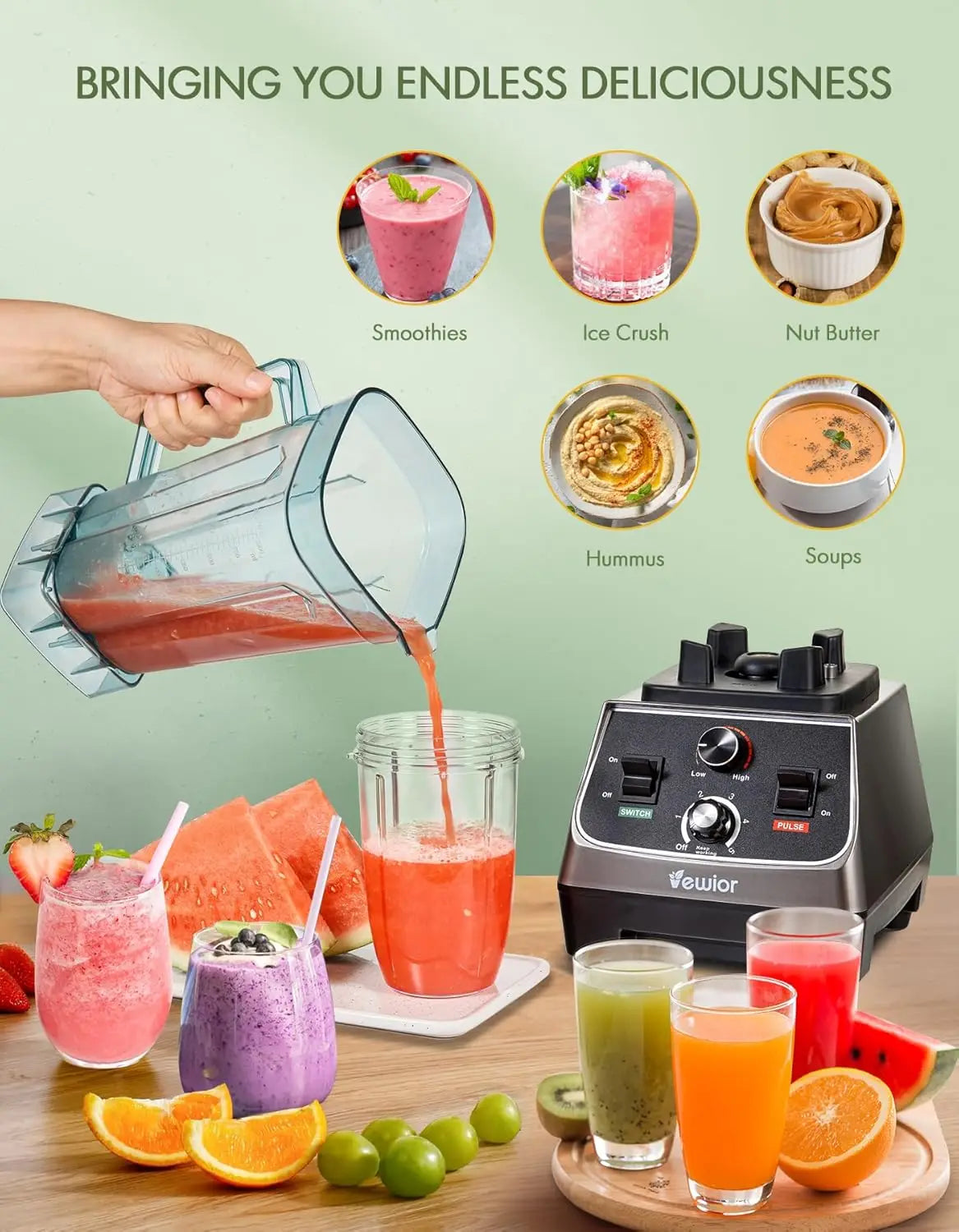 2200W Blenders for Kitchen, Professional Smoothie Blender with 68oz Tritan Container & 27oz To-Go Cup, Countertop Blender for Sm