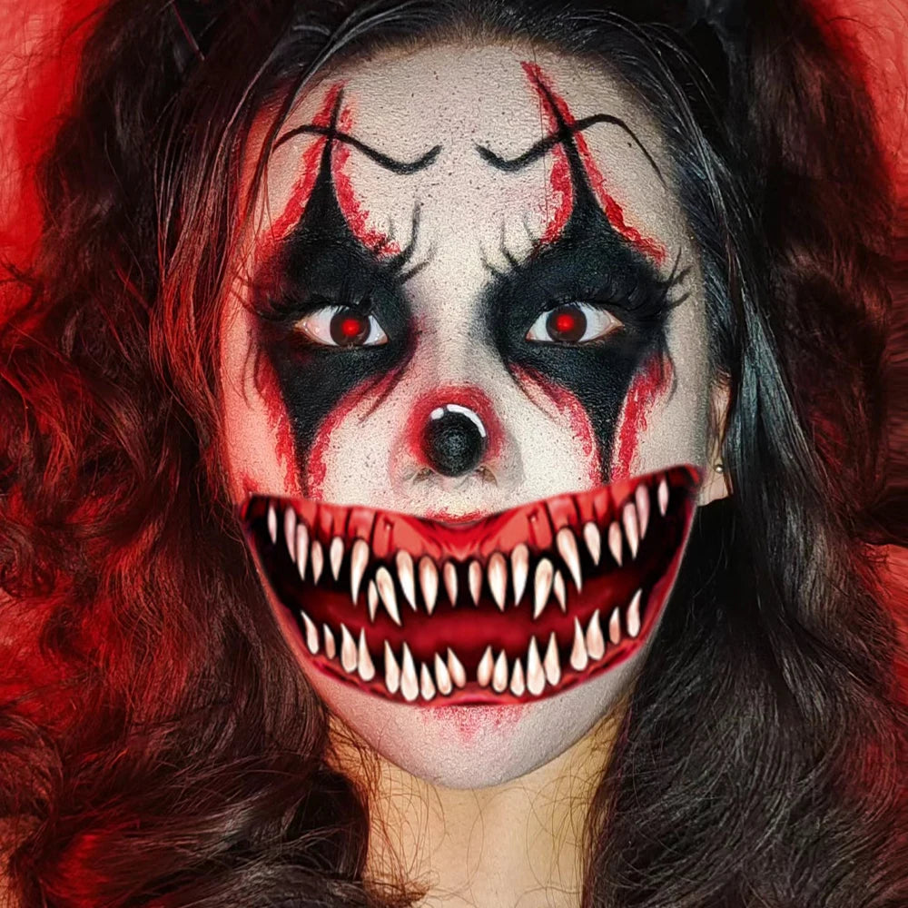 50pcs New Halloween Horror Big Mouth Face Tattoo Funny Diy Stickers Party Scary Temporary Tattoo Waterproof Tattoo for Men Women