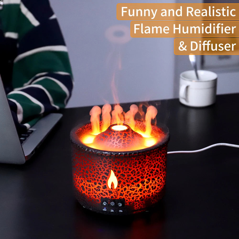 New Portable Volcano Flame Air Humidifier Essential Oil Aroma Diffuser for Home Mist Jellyfish Humidifiers Night Light Fragrance