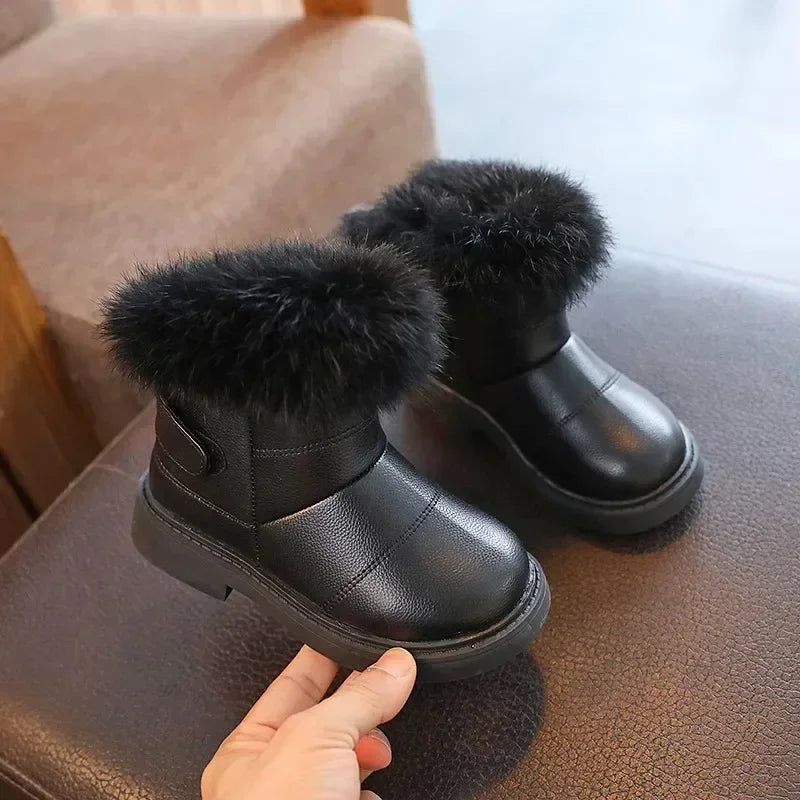 Children Warm Boots Boys Girls Winter Snow Boots with Fur Kids Snow Boots Children Soft Bottom Shoes