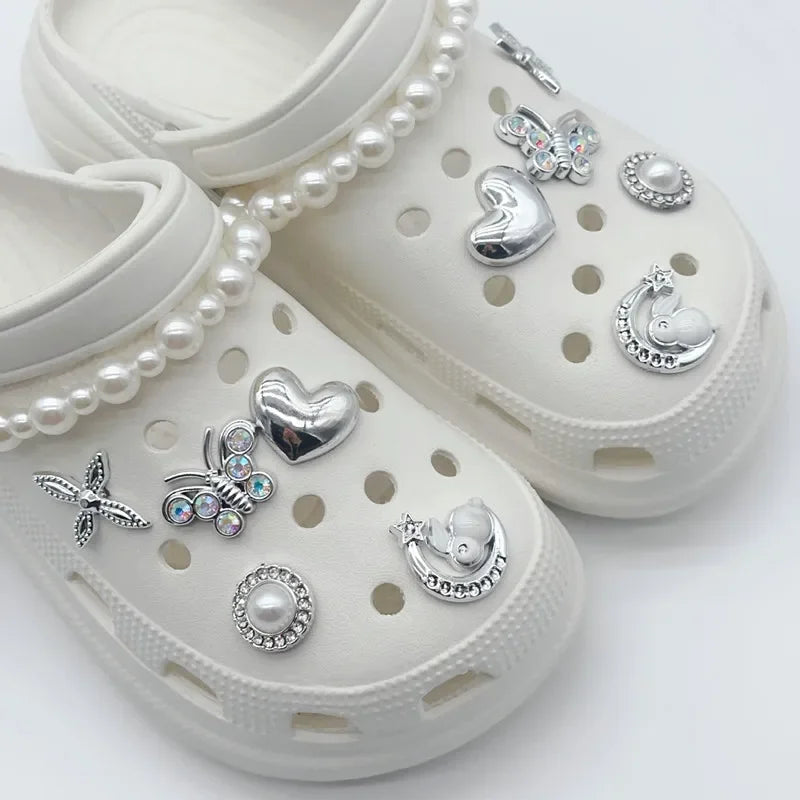 New Fashion Shoe Charms for DIY Rhinestone Pearl Metal Decoration Buckle for Hole Shoe Charm Accessories Kids Party Girls Gift