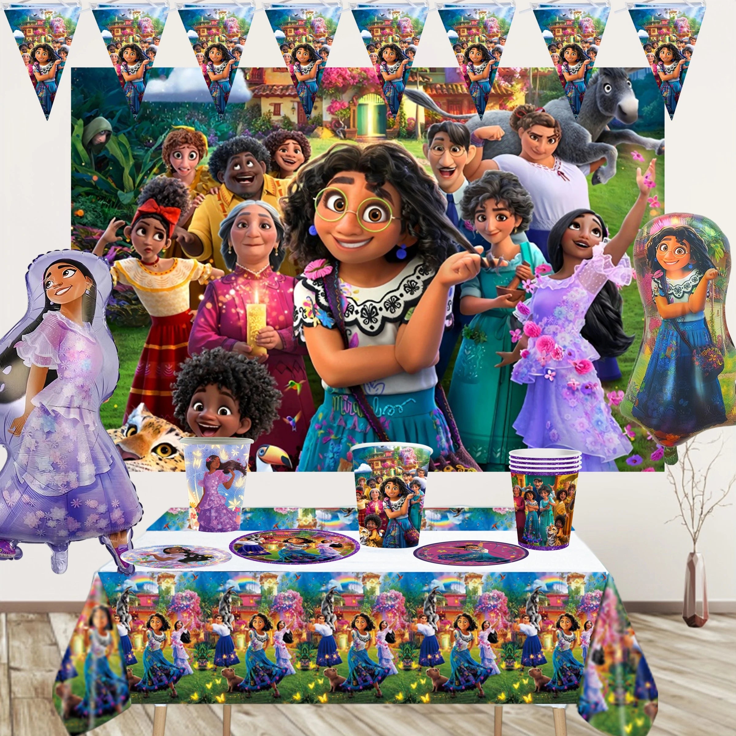 Disney Encanto Mirabel Birthday Party Decoration Cup Plate Napkin Isabella Balloon Gift Bag Flag Baby Shower Girl Party Supplies