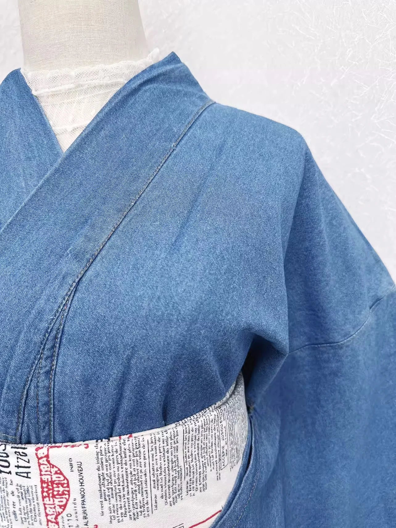 Women's Japanese Traditional Kimono Washed Denim Solid Color Formal Yukata Cosplay Costume Photography Long Dress