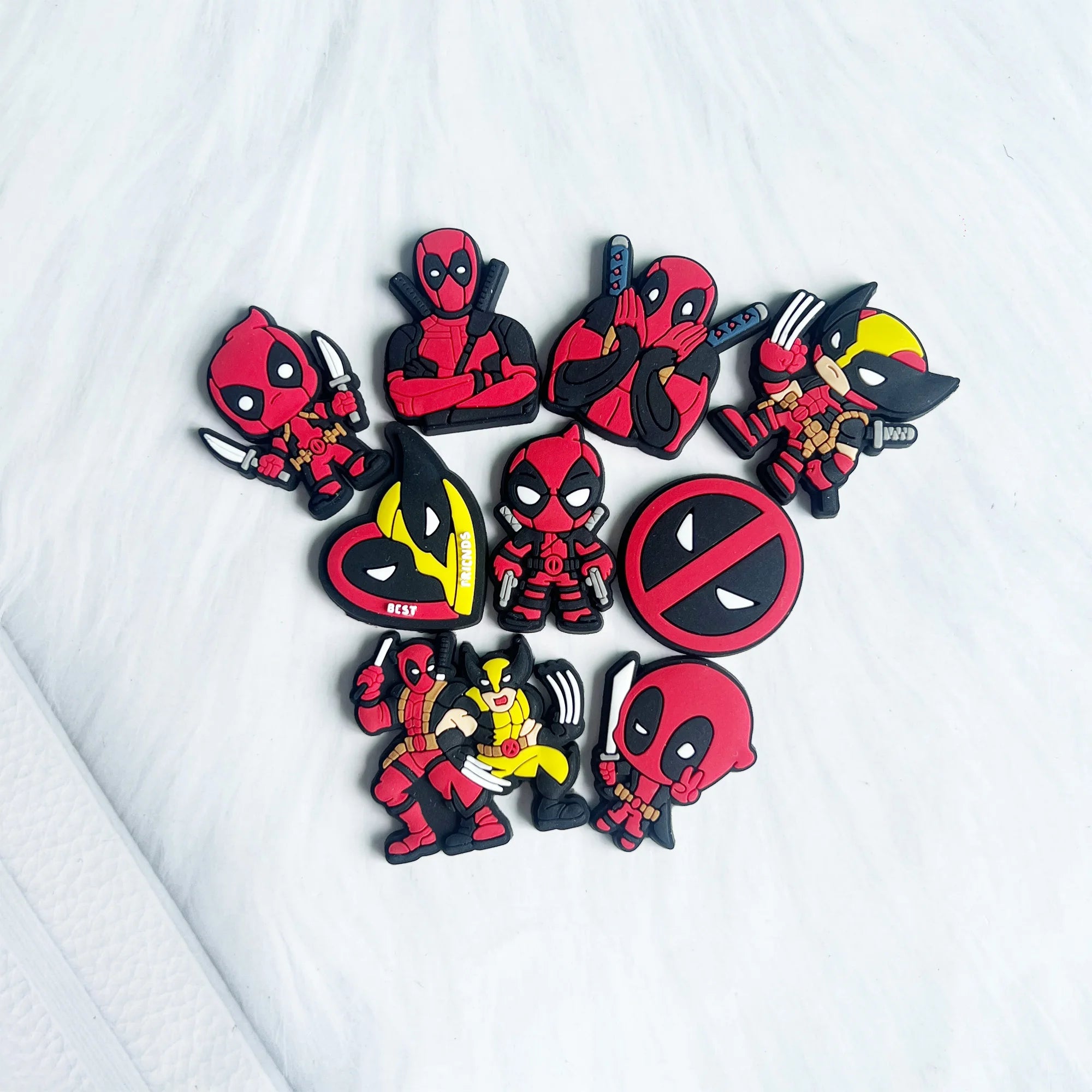 1-9Pcs Deadpool Marvel Heros Cartoon Anime PVC Boys Shoes Charms Decorations Shoe Buckle Clog Diy Wristbands Kids Party Gift