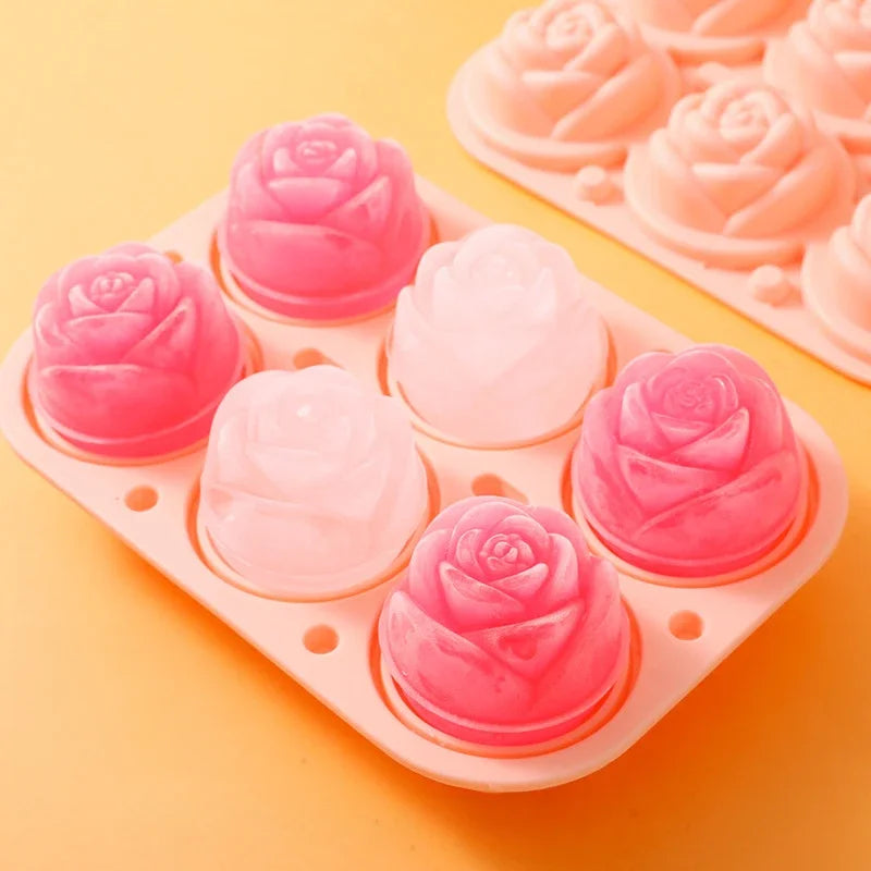 Ice Cube Maker 3D Rose Ice Molds 2.5 Inch, Large Cube Trays, Make 4/6 Giant Cute Flower Shape ,  Ice Pop Mold Silicone