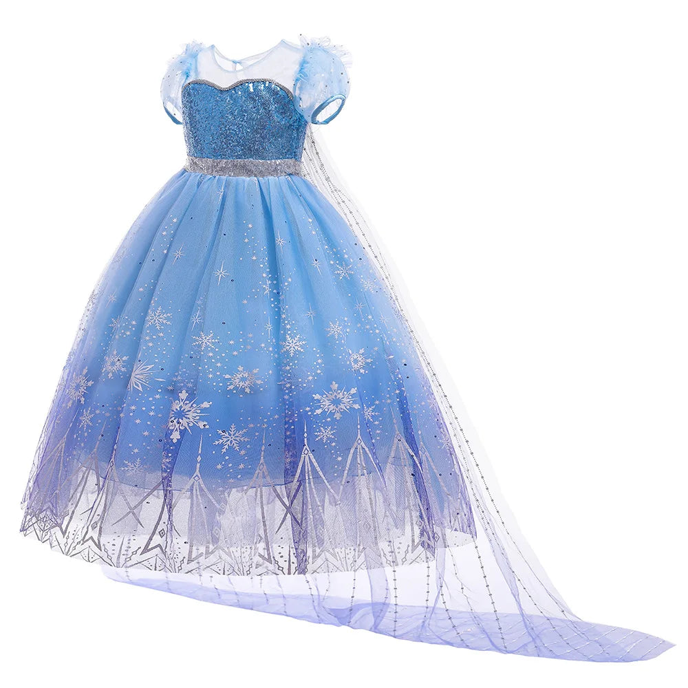 Disney Frozen Anna Elsa Cosplay Costumes for Girls Princess Snow Queen Long Dresses Halloween Party Carnival Clothes Vestido