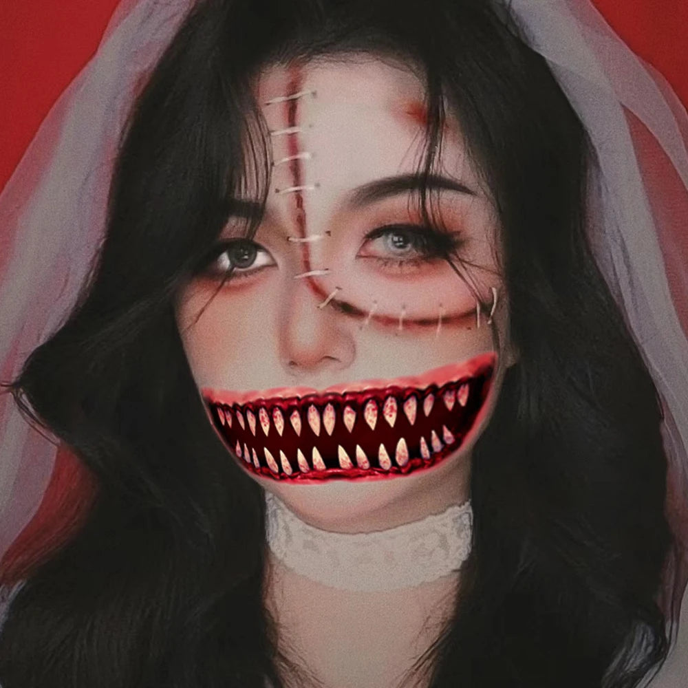 50pcs New Halloween Horror Big Mouth Face Tattoo Funny Diy Stickers Party Scary Temporary Tattoo Waterproof Tattoo for Men Women