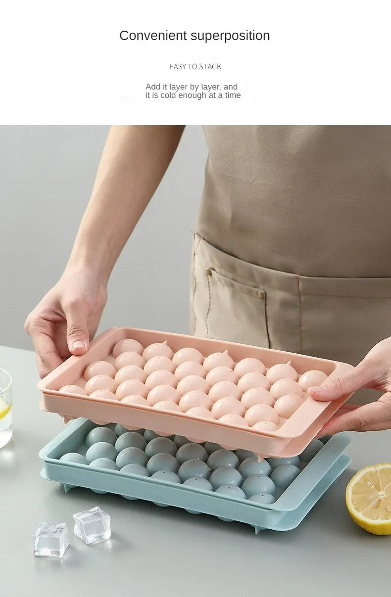Round Ice Cube Tray with Lid&Bin Ice Maker Popsicle Mold for Freezer with Container Chilling Cube Making Cocktail Whiskey Coffee