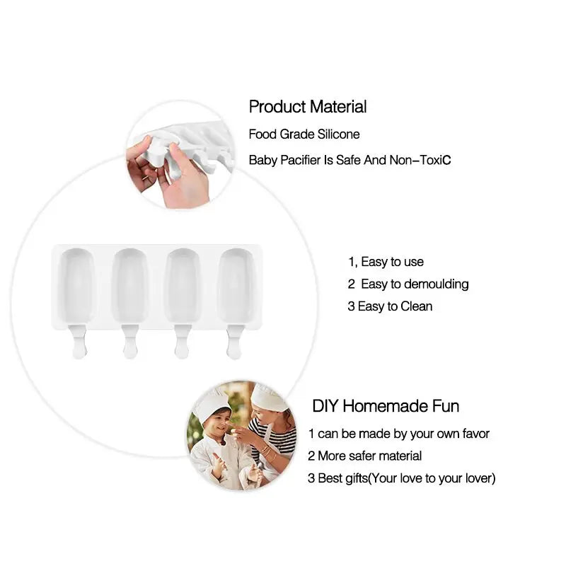 4/8 Hole Ice cream Silicone Mold Dessert Freezer Fruit Popsicle Maker Mold DIY Homemade Ice cream Mold With Stick
