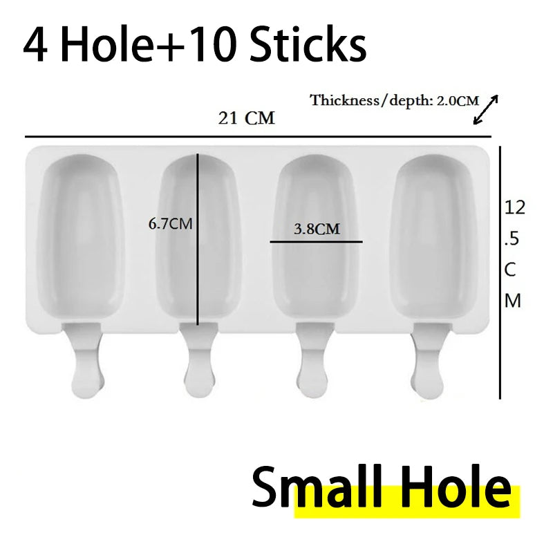 4/8 Hole Food Grade Silicone Ice Cream Mold Ice Pop Cube Popsicle Mold With Sticks Dessert DIY Magnum Cake Mold Ice Cream Maker