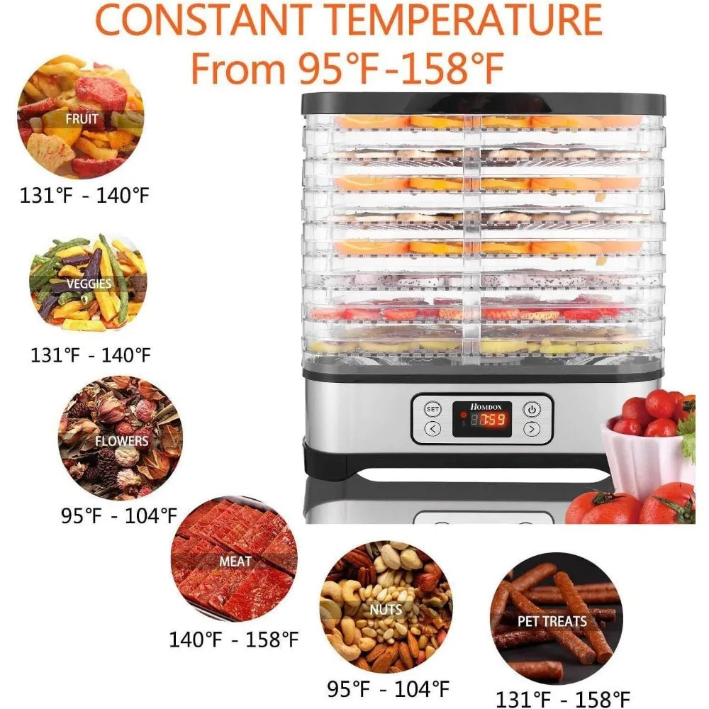 Food Dehydrator Machine, Fruit Dehydrators with 8-Trays, Digital Timer and Temperature Control(95ºF-158ºF) for Food, Jerky, Meat