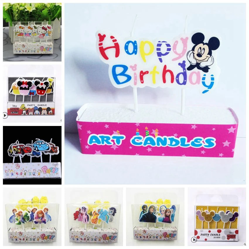 HOT Cartoon Hello Kitty Frozen Princess  Elsa Anna Candle Happy Birthday Topper Flags Baby Kids Birthday Party Cake Decoration