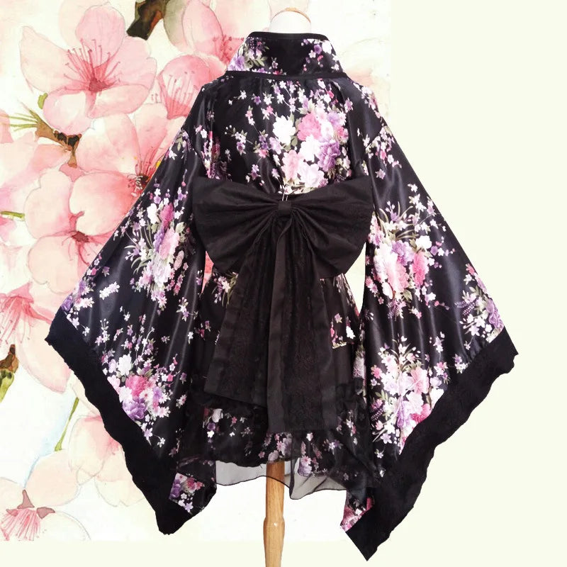1 Set Women Sexy Kimono Japanese Style Robe Lolita Maid Dress Party Yukata Dance JP Anime Cosplay Costumes Vintage Yukata Dress