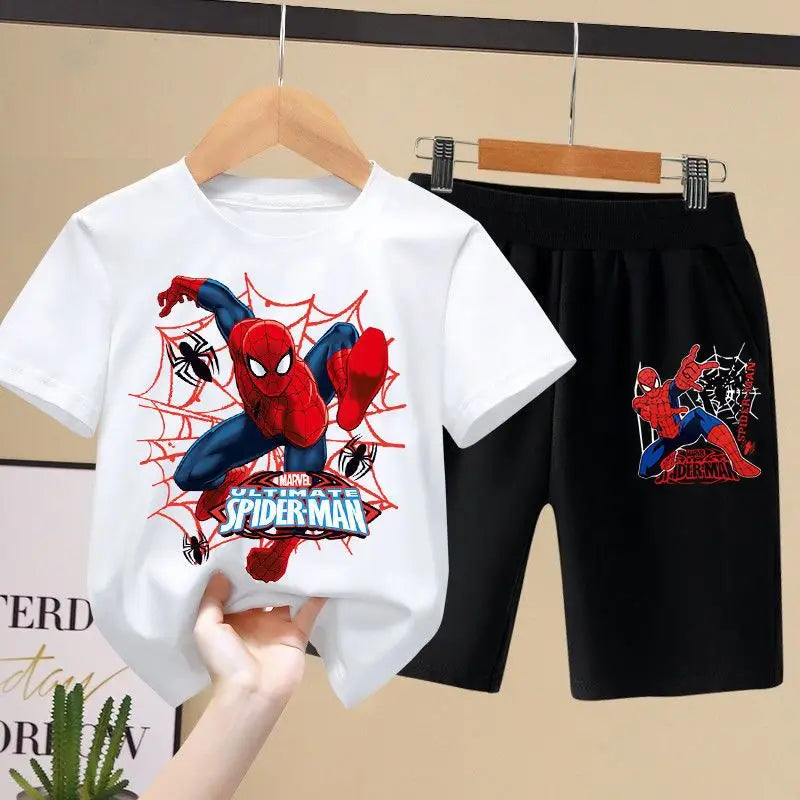 Fashion Spiderman Boys Short Sleeve Shorts Sets Summer Trend Baby Children's Suits 2 Piece Disney Kids Outfits
