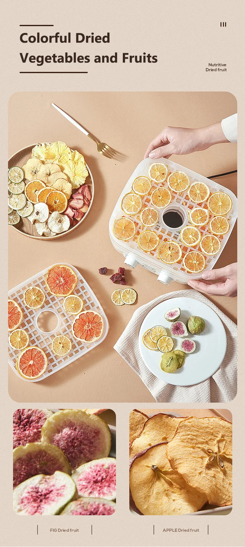 48Hours Long Lasting Thermostatic Fruit Drying Device 3/5 Layers Food Dehydrator Snack Herb Desiccator Temperature Adjustable