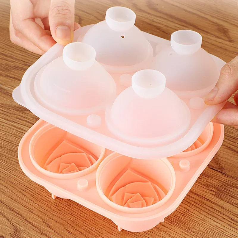 Ice Cube Maker 3D Rose Ice Molds 2.5 Inch, Large Cube Trays, Make 4/6 Giant Cute Flower Shape ,  Ice Pop Mold Silicone