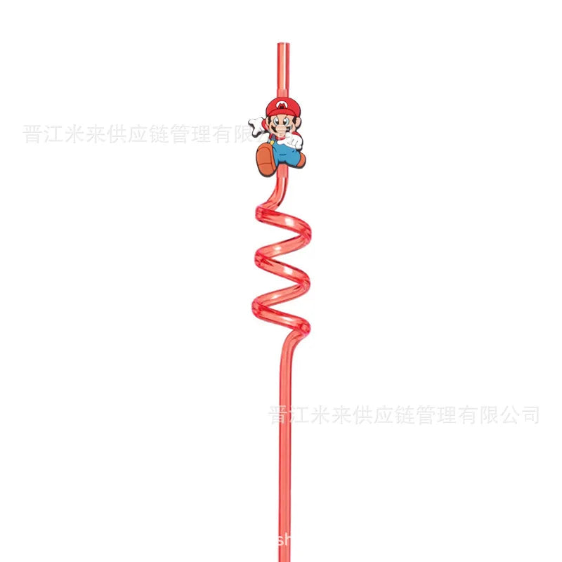 Super Mario Frozen Birthday Party Decorations Luigi Princess Peach Game-derived Peripherals Spiral Straw Disposables Tableware