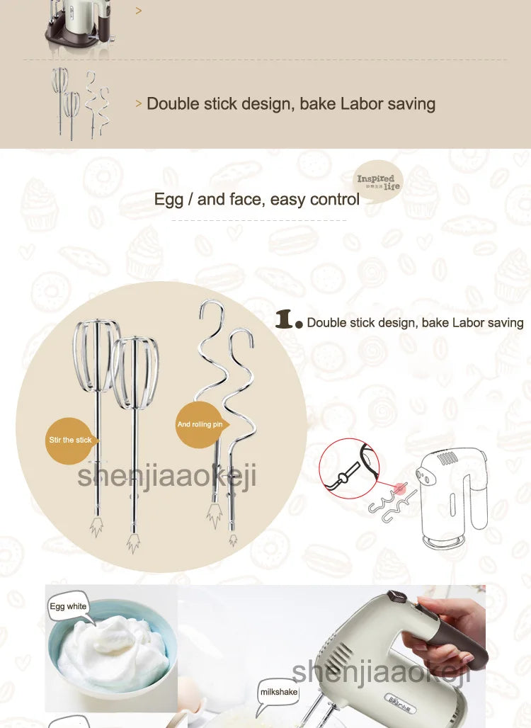 DDQ-B01A1 Electric Mixer Hand-held egg Whisk and Flour mixing Machine Mixer Cream Whipper Egg Beater 220v 200w1pc