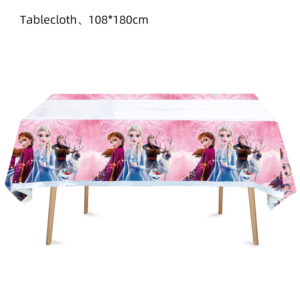 Disney Pink Frozen Girl Birthday Party Decoration Elsa Anna Balloon Tablecloth Plates Cups Baby Shower Snow Queen Party Supplies