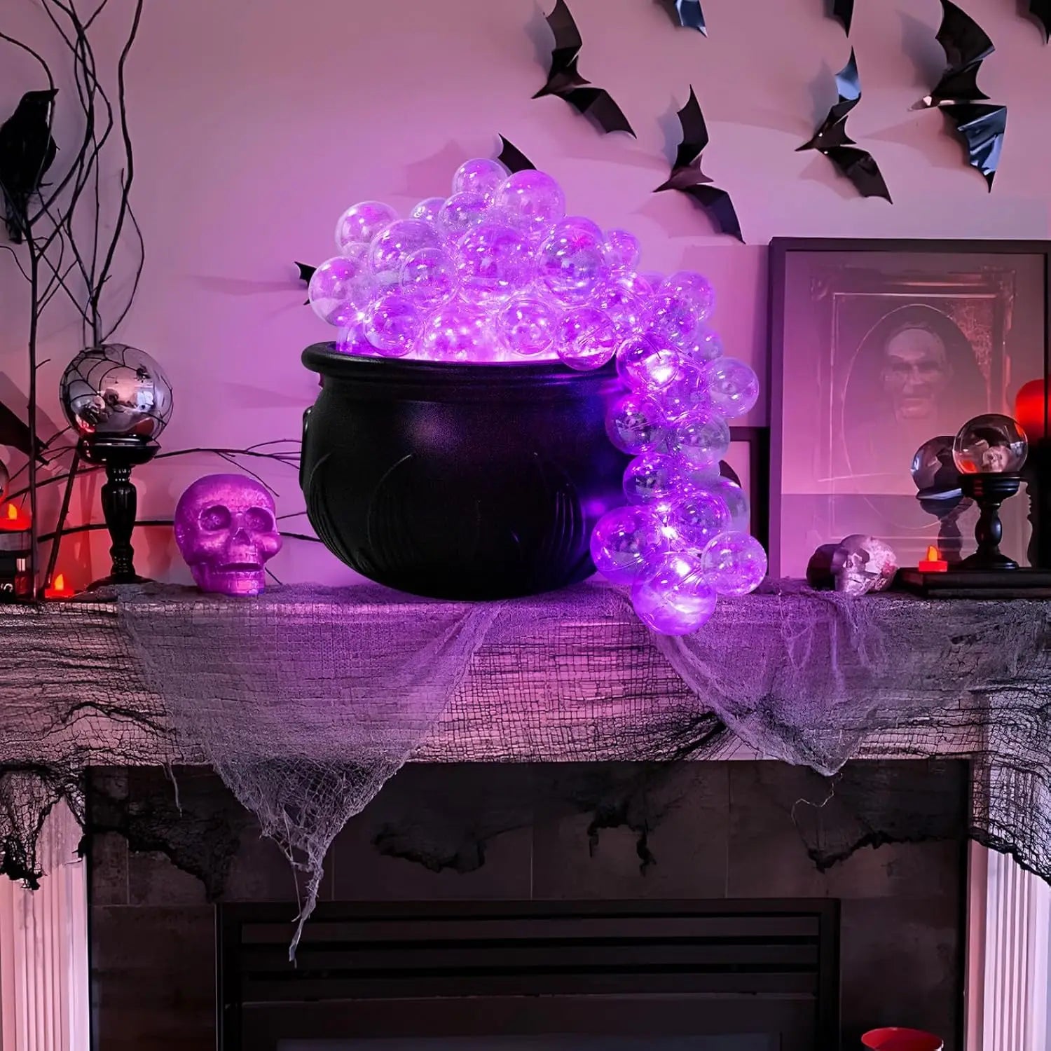 DIY Bubbling Cauldron Set Halloween Decorations Indoor ,8 Inches Black Plastic Bowl Decoration for Home Kitchen Room Party Table