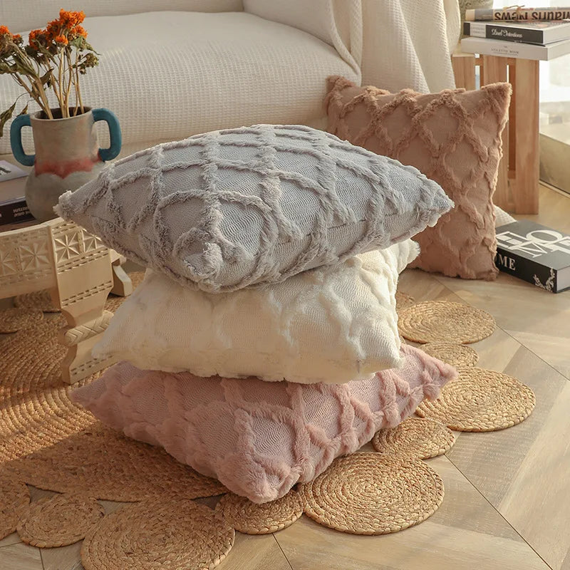 Soft Plush Short Cushion Cover Decorative Pillows Plain Pillowcases 45x45 cm Boho Pillow Cover for Sofa Bedroom Chair Home Decor