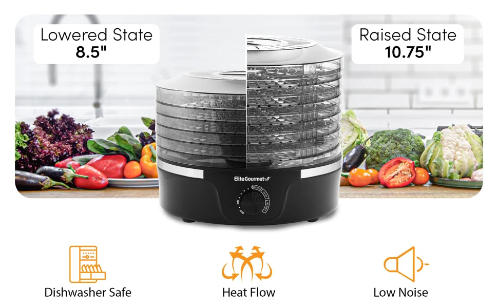 EFD319 Food Dehydrator, 5 BPA-Free 11.4" Trays Adjustable Temperature Controls, Jerky, Herbs, Fruit, Veggies, Dried Snacks