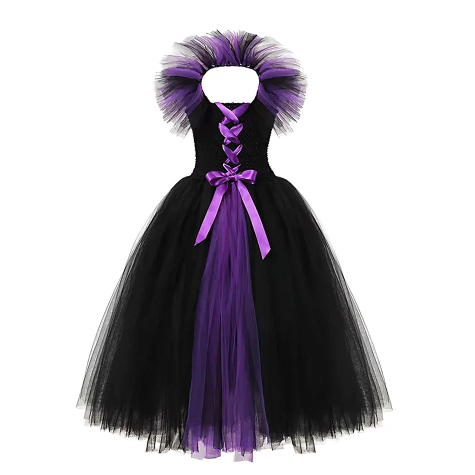 2024 Girls Halloween Costume Witch Dress Deluxe Maleficent Cosplay Kids Evil Queen Cosplay Vestidos Party Clothes