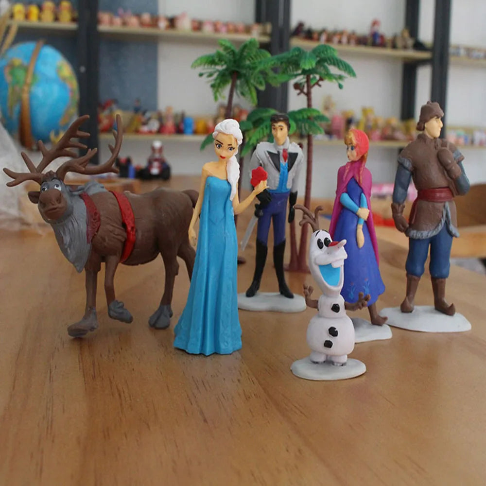 6 Pcs/Set Princess Frozen Theme Anna Elsa Cake Topper Decorations For Kids Girls Birthday Party Ornament Collectible Model Toys