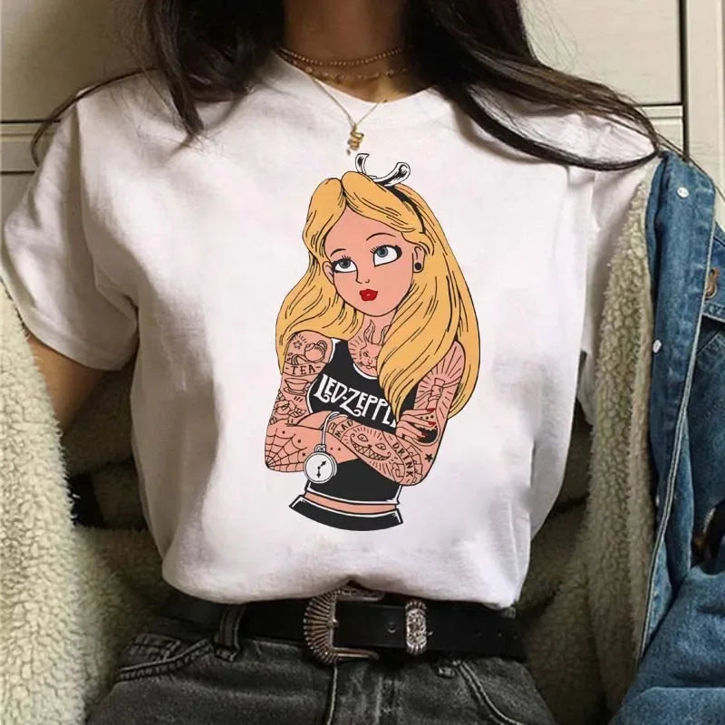 Punk Princess Printed Pattern Tee Mermaid Ariel Kawaii Girls T-Shirt Streetwear Womens Tops Cute Harajuku T-Shirt