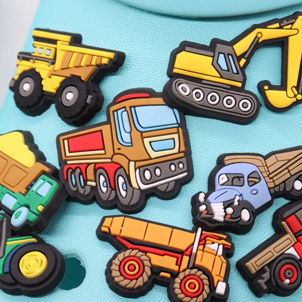 1-20PCS Cute Cartoon Vehicle Transportation Car Tractor PVC Shoe Charms Buckle Clog Garden Shoes Button Decorations Kid Boy Gift