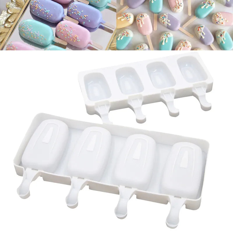 4/8 Hole Ice cream Silicone Mold Dessert Freezer Fruit Popsicle Maker Mold DIY Homemade Ice cream Mold With Stick