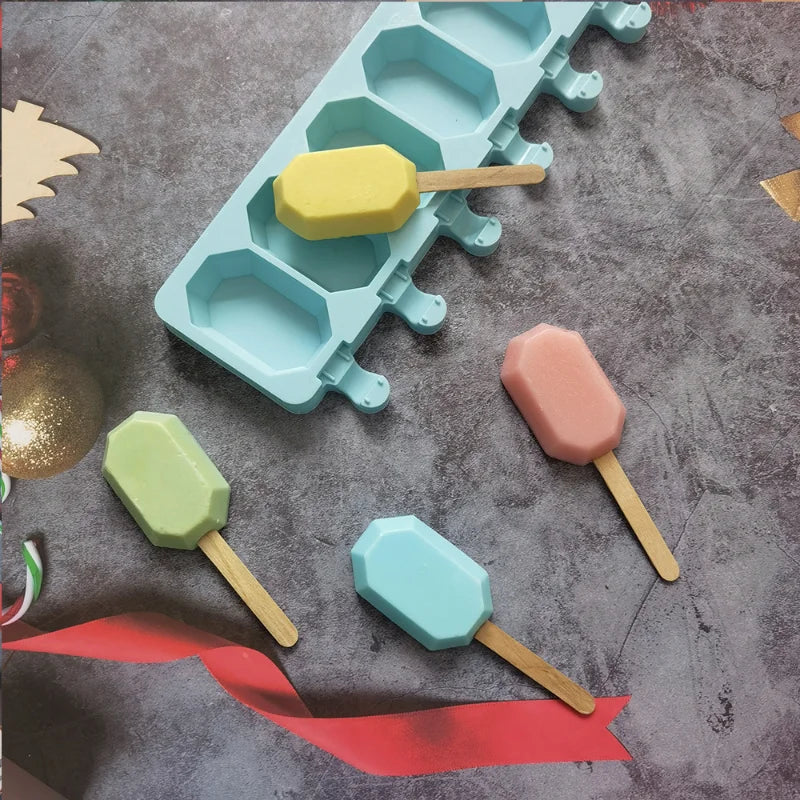 8 Cavities Hexagon Silicone Ice Cream Mold DIY Gem Shape Chocolate Cake Candy Jelly Ice Baking Mould Soap Candle Making Set Gift