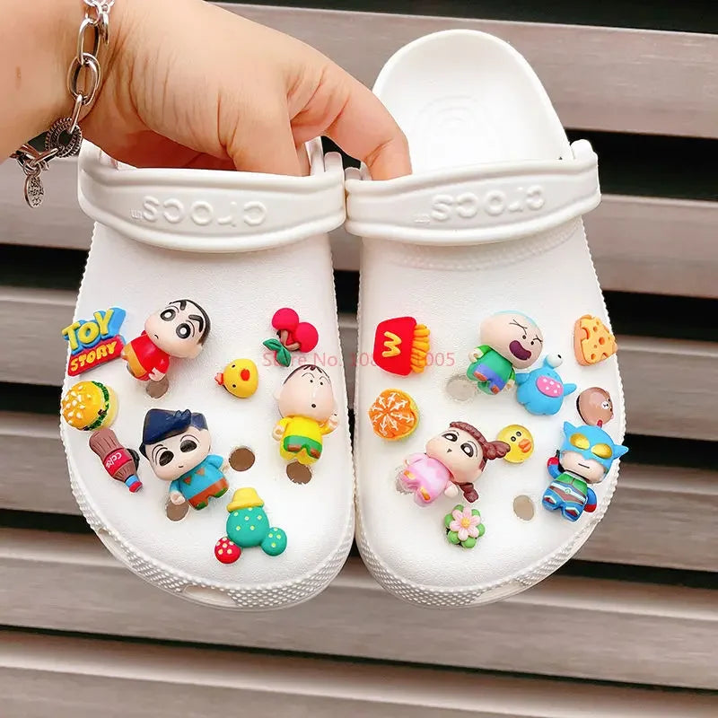 Crayon Shin-Chan 3d Pvc Decoration Buckle Little Cartoon Resin Hole Shoe Own Cave Sandal Design Charms Boy Girl  Accessory
