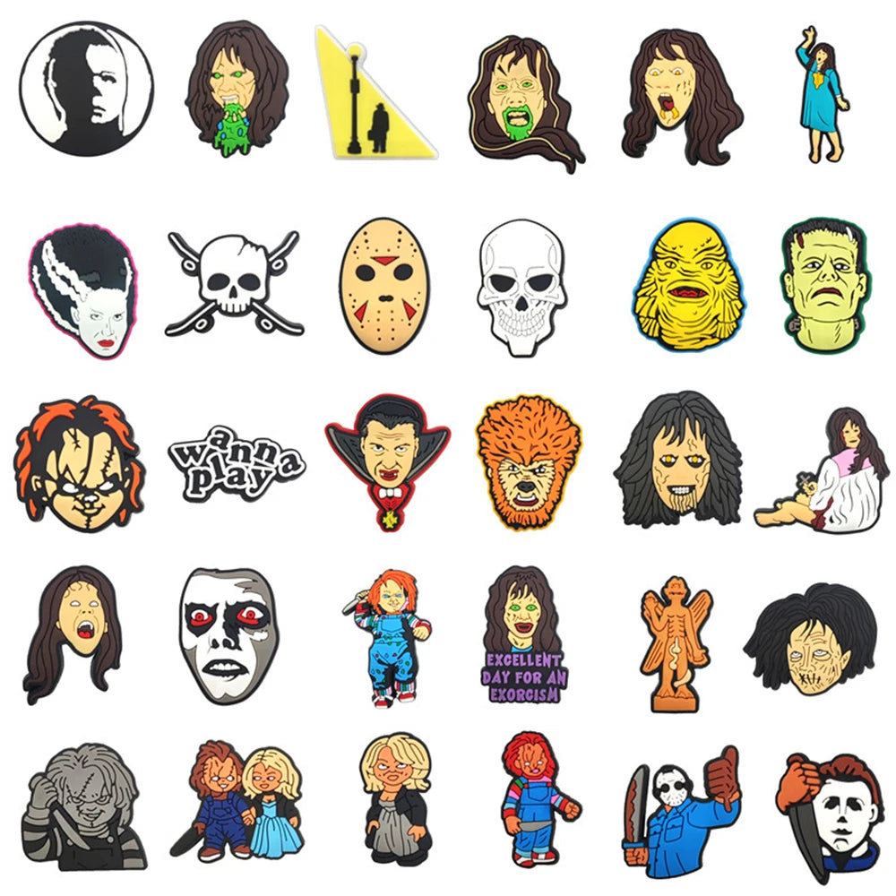 1pcs Halloween Horror Movie Exorcist shoe Charms Designer for Shoe  Accessories for Classic Clog Kids Gift Hot Sale